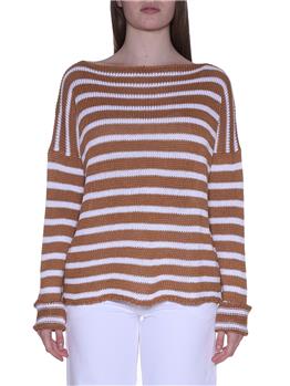 Maglia over riga liviana c BIANCO MARRONE