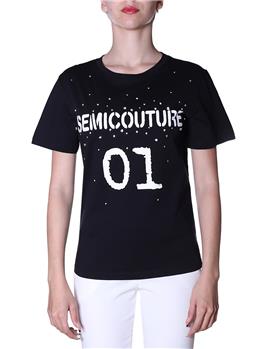 T-shirt semicouture strass NERO