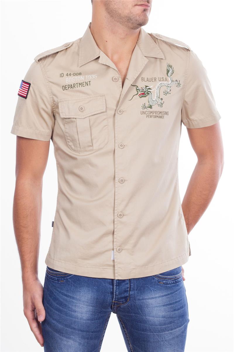 Camicia blauer ricamo drago BEIGE