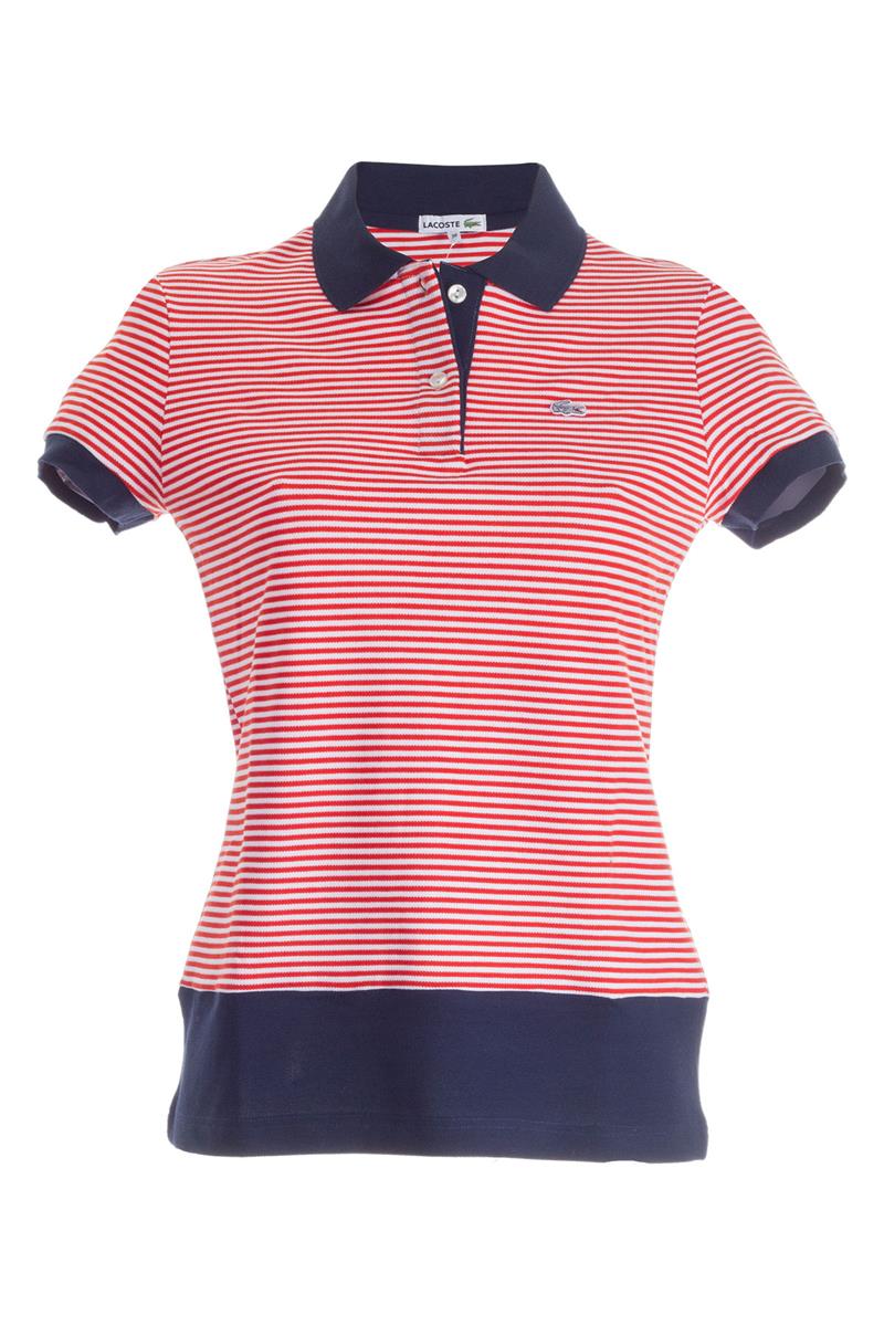Polo lacoste donna rigata BIANCO E ROSSO