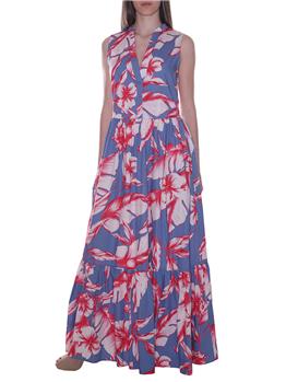 Abito floreale lungo twinset HIBISCUS AZZURRO NEVE - gallery 3