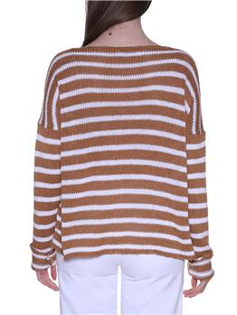 Maglia over riga liviana c BIANCO MARRONE - gallery 4