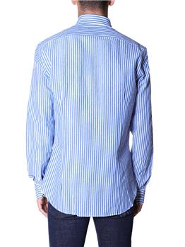 Camicia golf lino rigata BIANCO E CELESTE SCURO - gallery 6