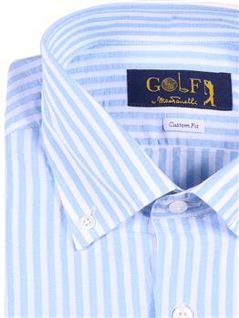 Camicia golf lino rigata BIANCO E CELESTE CHIARO - gallery 3