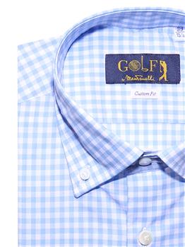 Camicia golf tovaglina BIANCO E CELESTE CHIARO - gallery 4