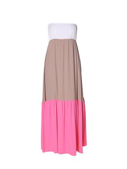 Abito semicouture misto seta SHIN TROBET BIANCO BEIGE ROSA