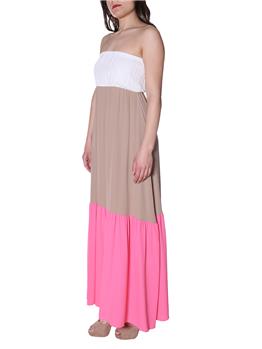 Abito semicouture misto seta SHIN TROBET BIANCO BEIGE ROSA - gallery 3